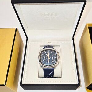 Fendi Momento Chronograph Blue Leather Watch